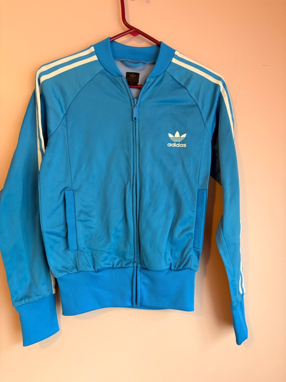 adidas Turquoise Blue and White Trefoil Zip Jacket